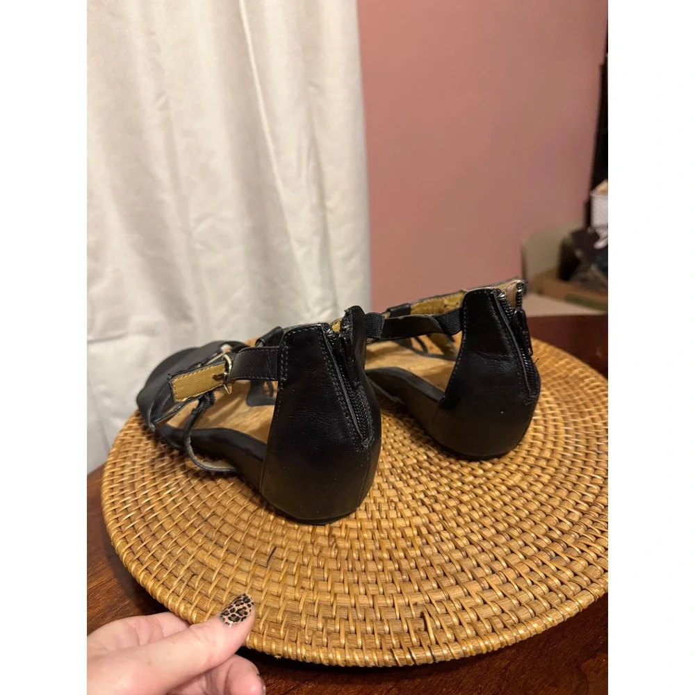 iComfort Womens Black Strappy Wedge Sandals Low Heel Back Zip Buckle Straps